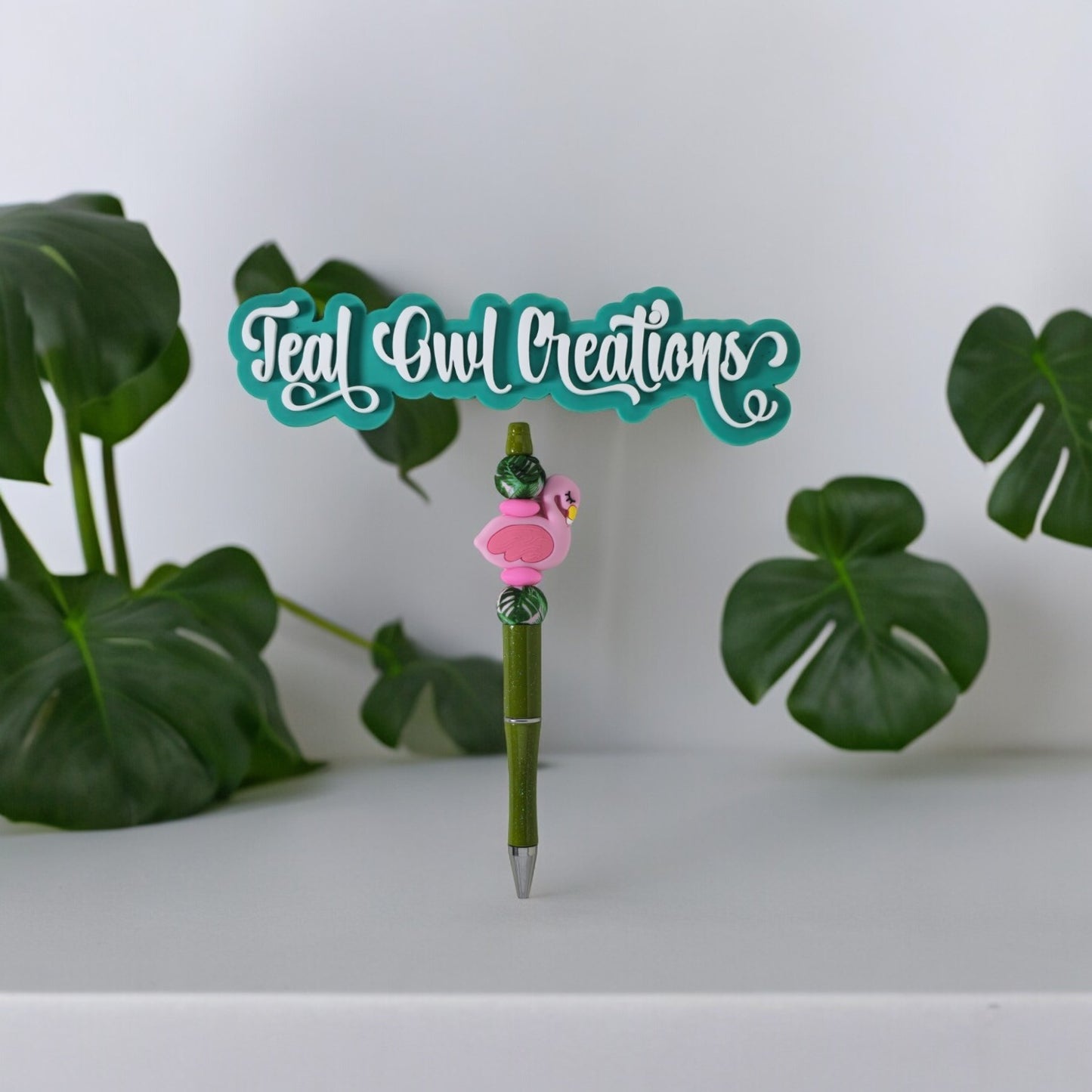 Flamingo Silicone Beaded Green Pen