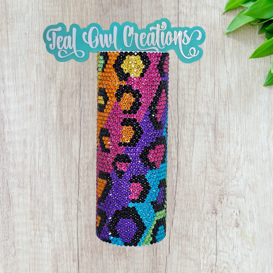 Rainbow Cheetah Print Rhinestone 20oz Metal Tumbler